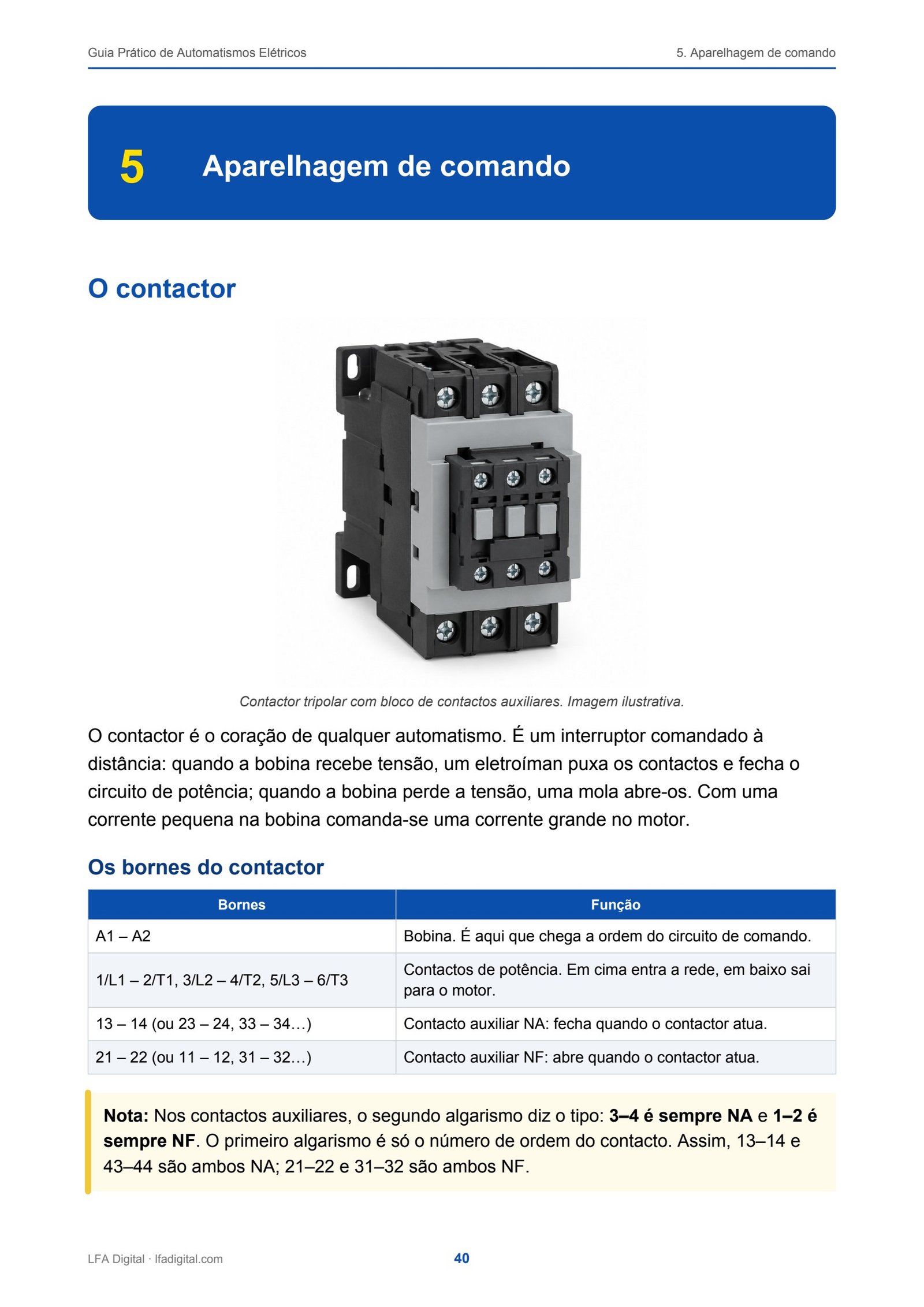 Página do guia: o contactor