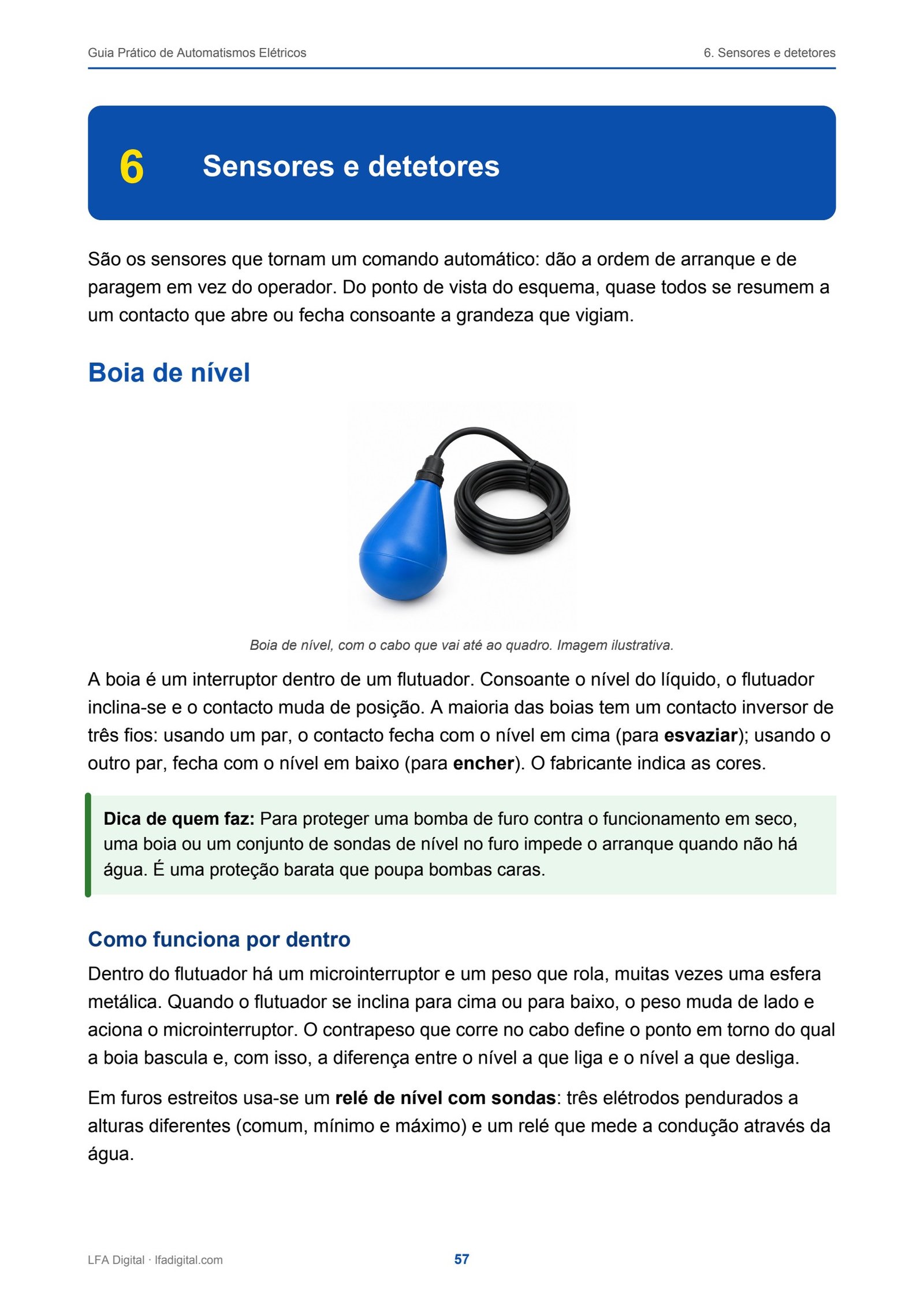 Página do guia: boia de nível